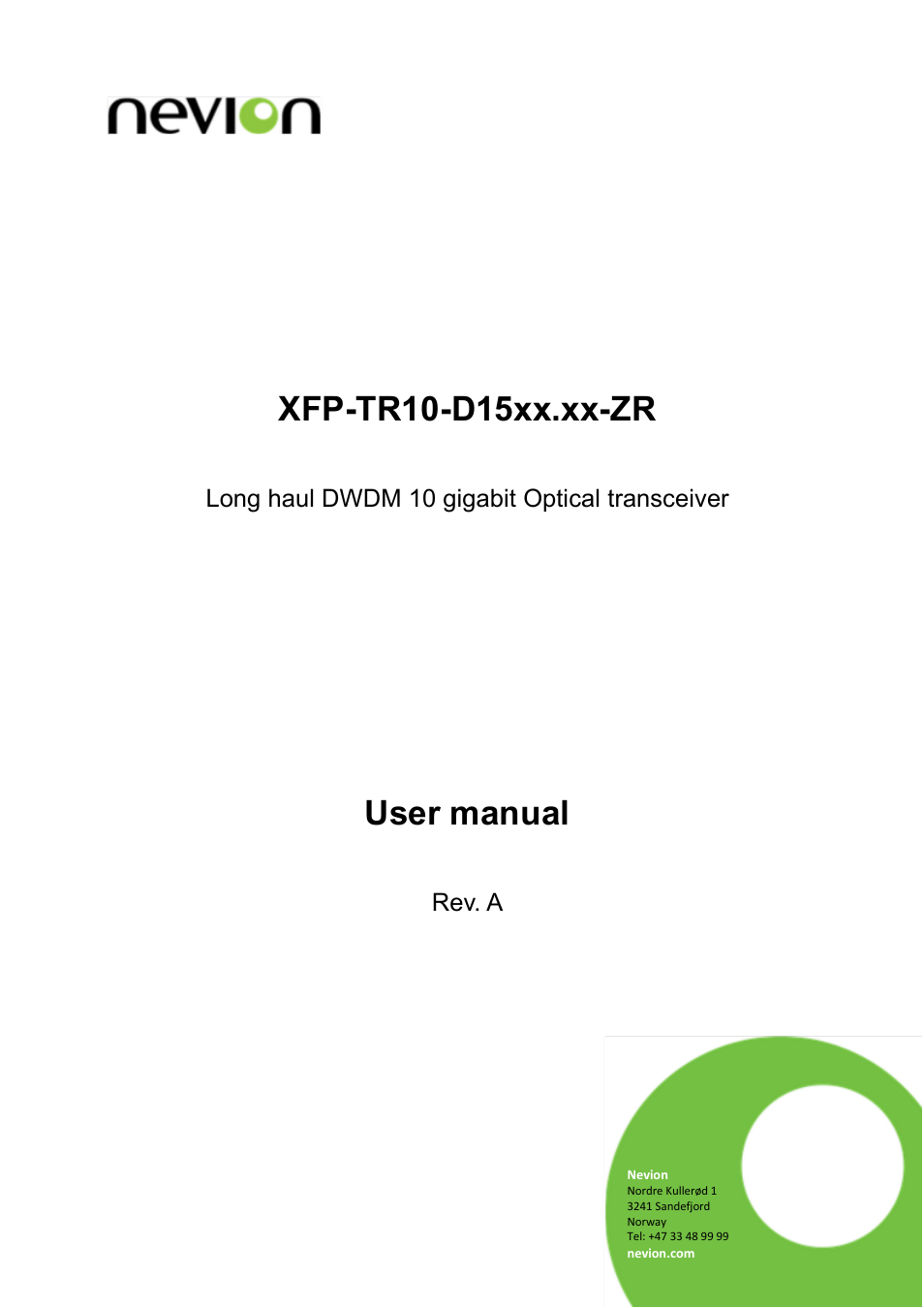 Nevion XFP-TR10-D15xx.xx-ZR User Manual | 9 pages