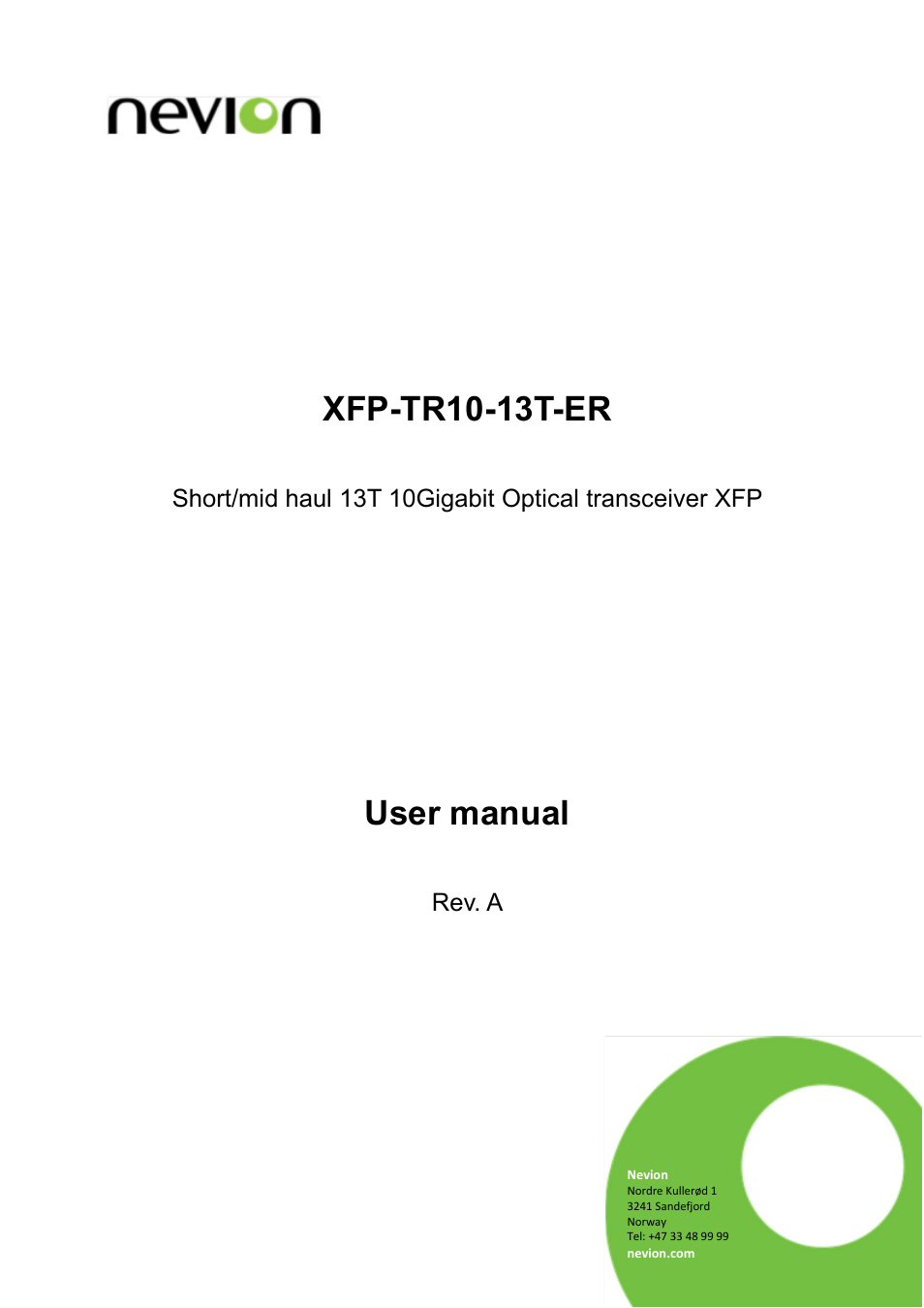 Nevion XFP-TR10-13T-ER User Manual | 8 pages