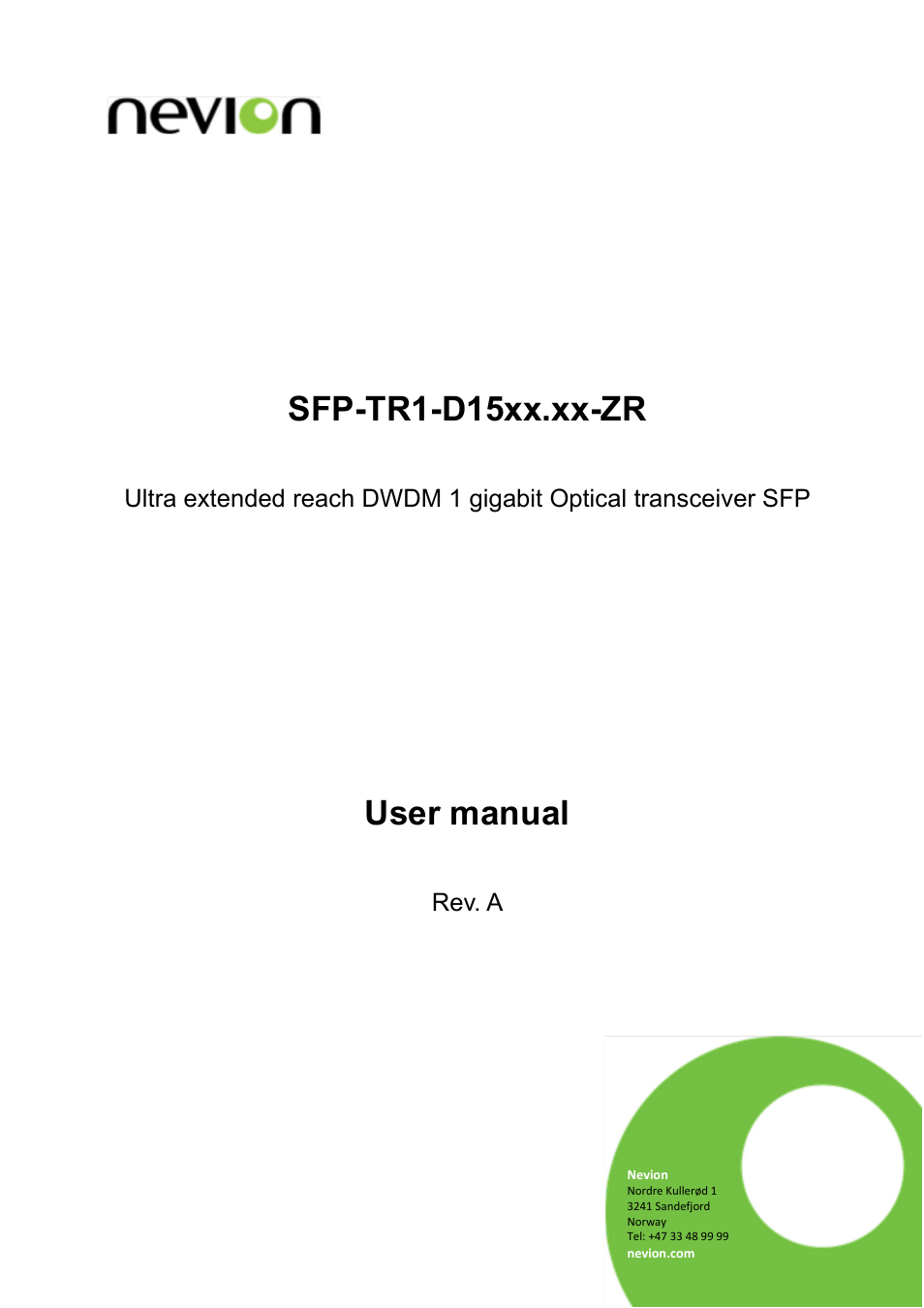 Nevion SFP-TR1-D15xx.xx-ZR User Manual | 9 pages