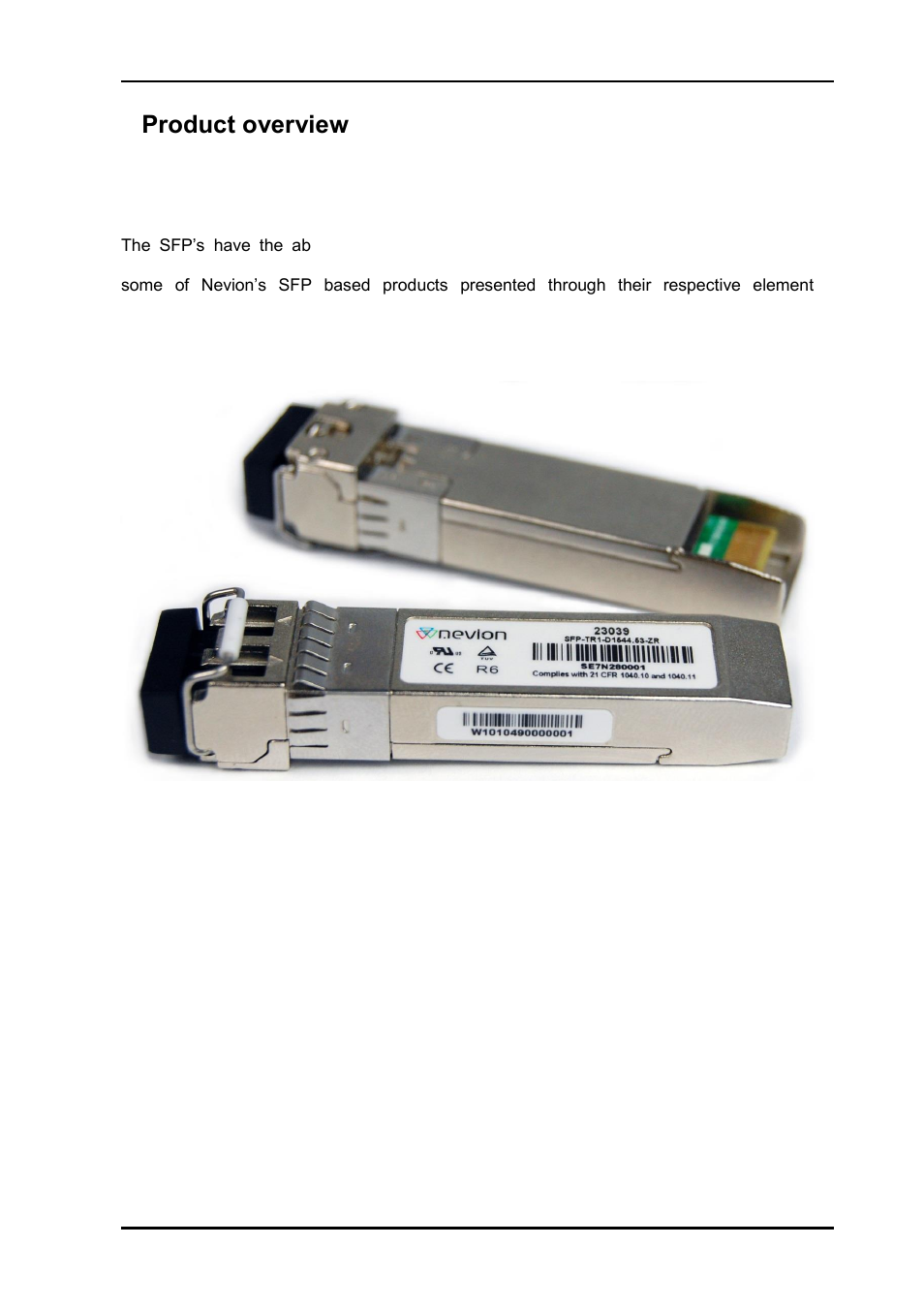 1 product overview, 1product overview | Nevion SFP-TR1-D15xx.xx-ZR User Manual | Page 4 / 9