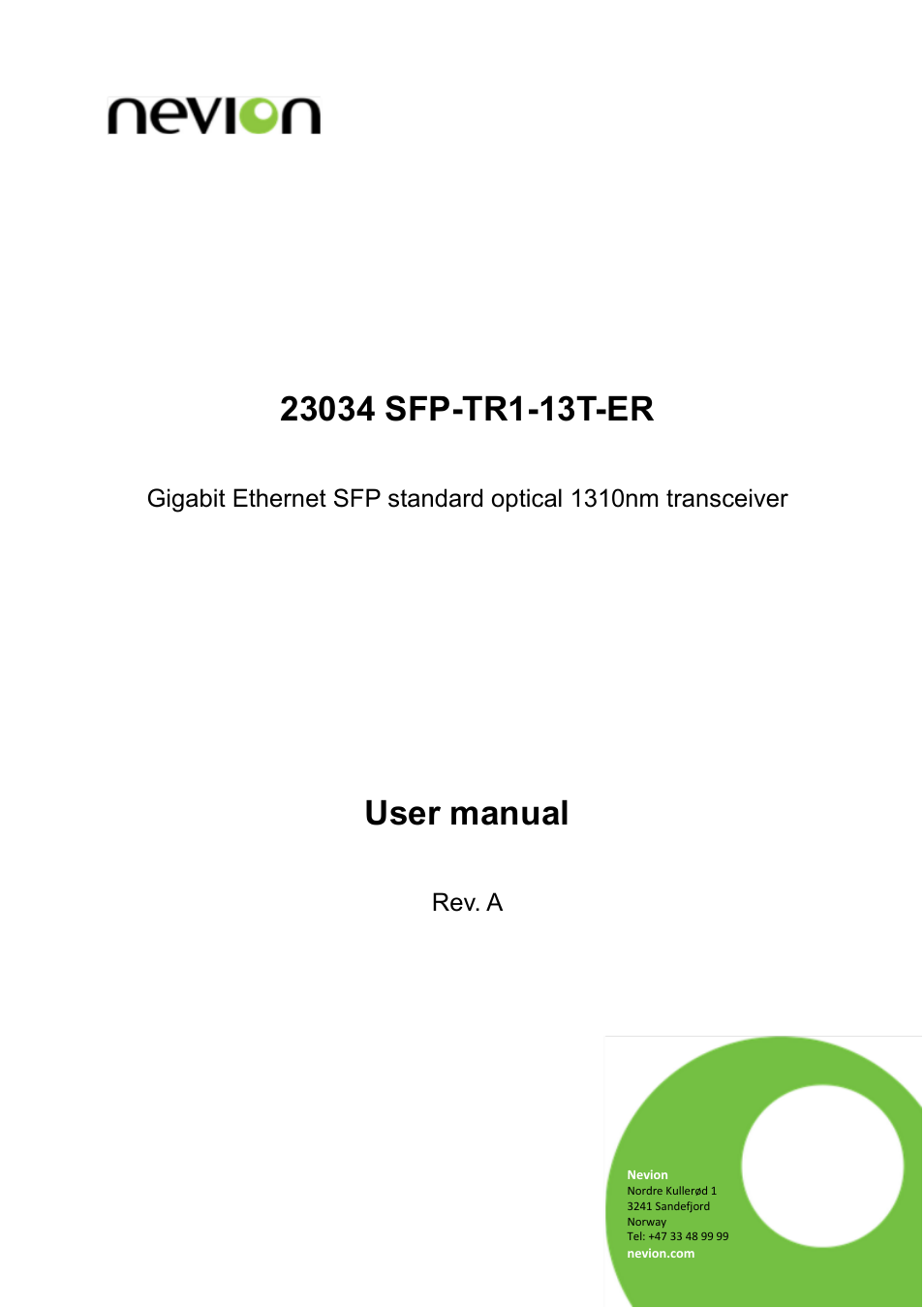 Nevion SFP-TR1-13T-ER User Manual | 8 pages