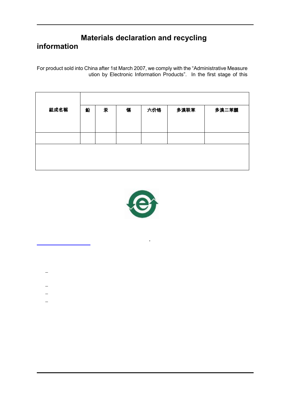 A.1 materials declaration, A.2 recycling information | Nevion SFP-TR1-13T-ER User Manual | Page 8 / 8