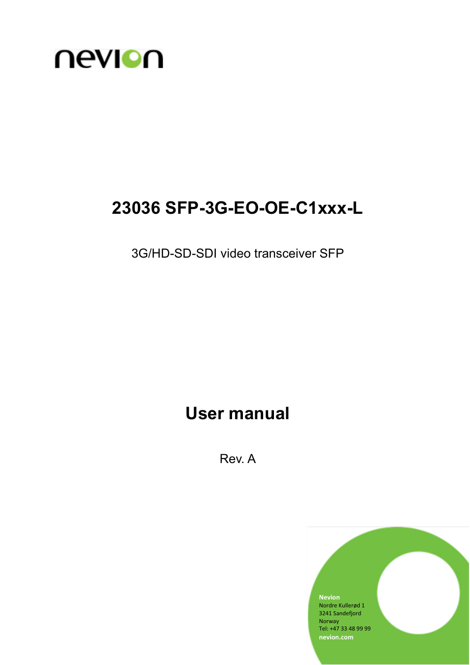 Nevion SFP-3G-EO-OE-C1xxx-L User Manual | 8 pages