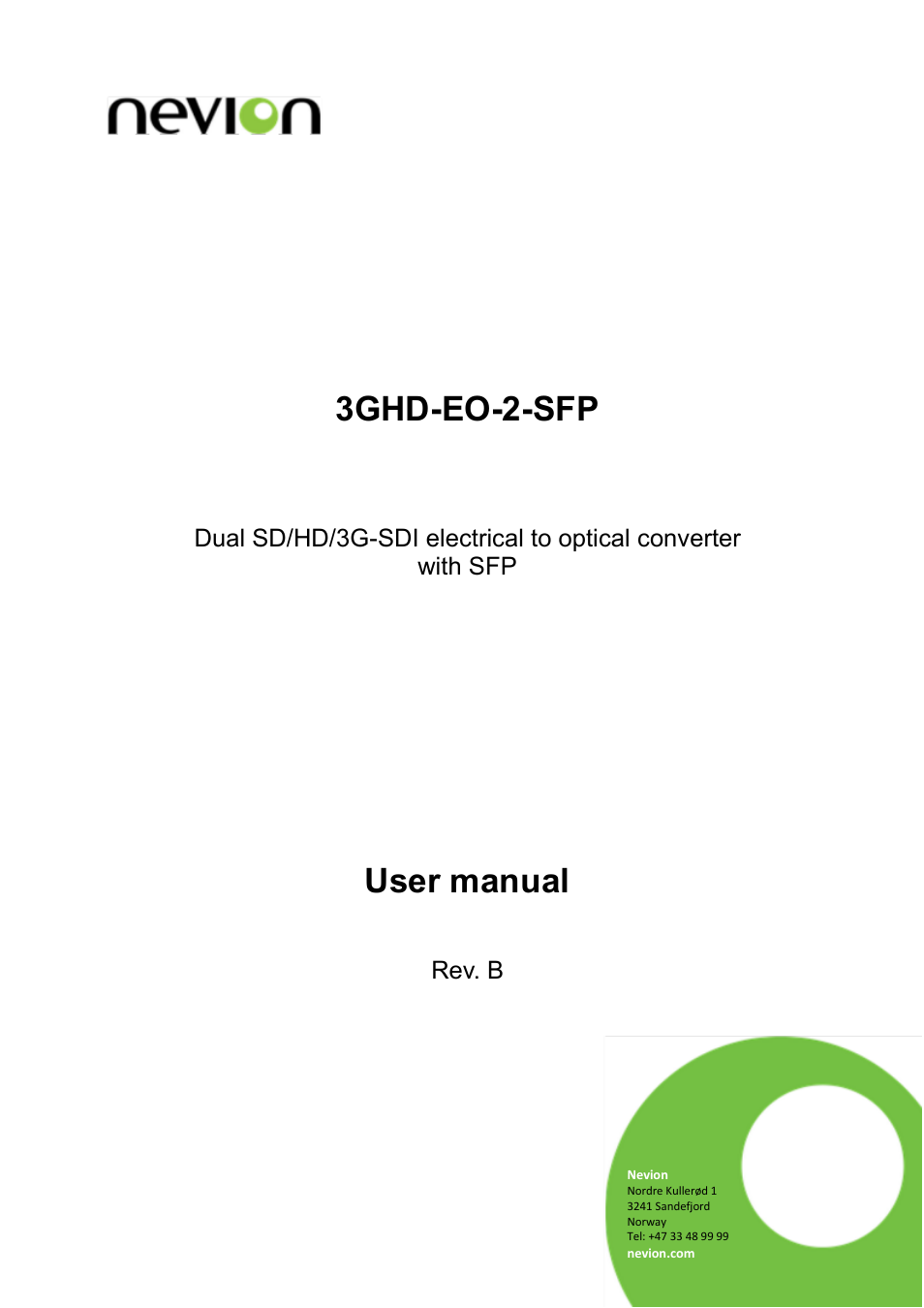 Nevion 3GHD-EO-2-SFP User Manual | 19 pages