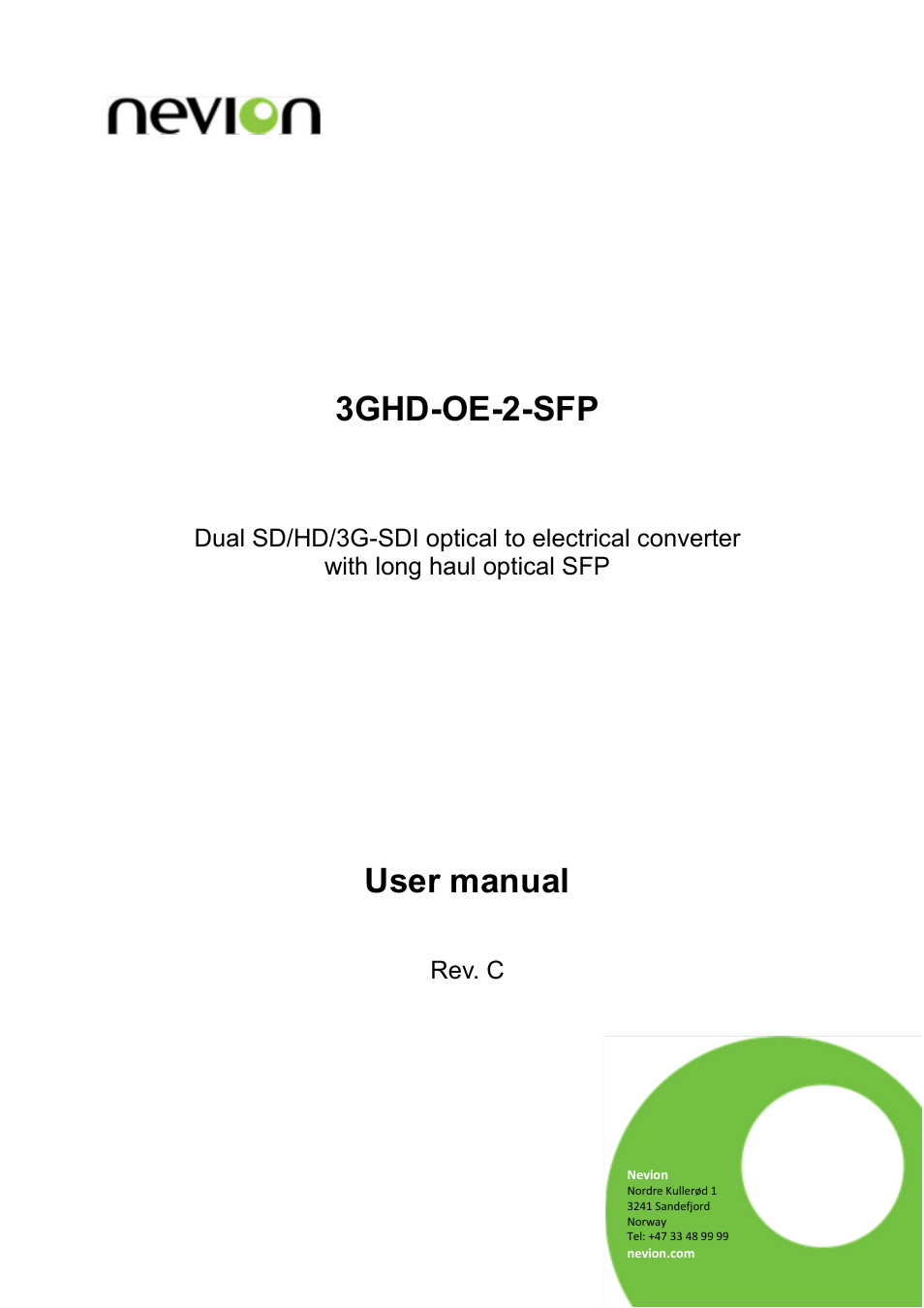 Nevion 3GHD-OE-2-SFP User Manual | 20 pages