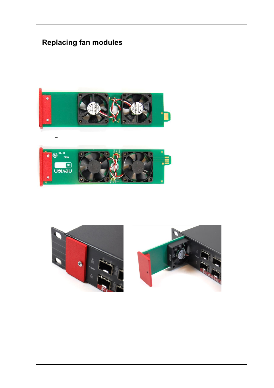 4 replacing fan modules, 4replacing fan modules | Nevion Flashlink Compact II User Manual | Page 17 / 29