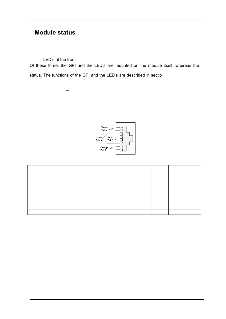 5 module status, 1 gpi alarm, Module status outputs | 5module status, 1 gpi alarm – module status outputs | Nevion LB-EO Rev.F User Manual | Page 11 / 16