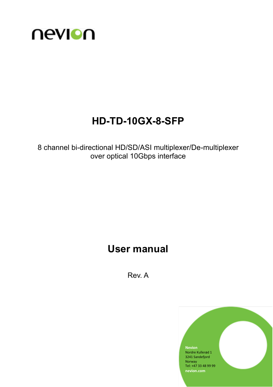 Nevion HD-TD-10GX-8-SFP User Manual | 21 pages