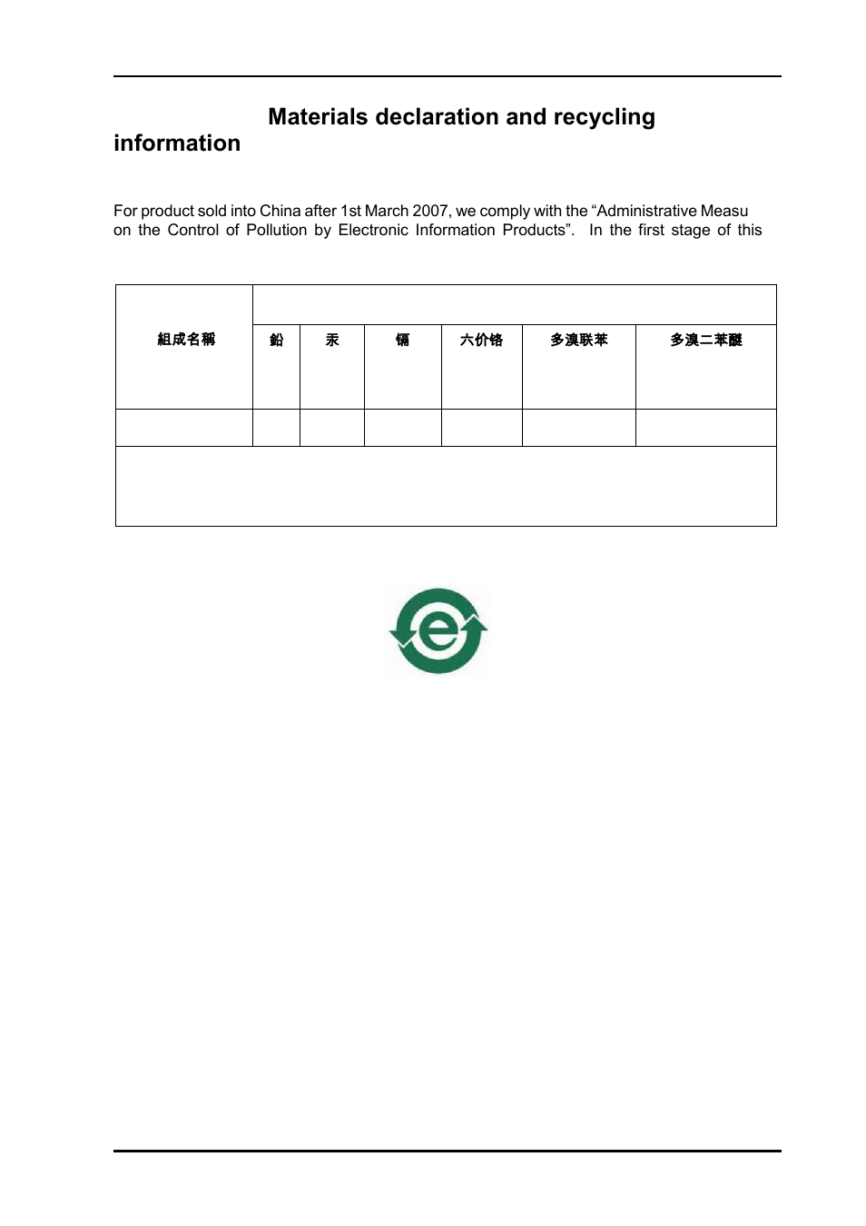 Appendix a, Materials declaration and recycling information, Materials declaration | A.1 materials declaration | Nevion HD-TD-10GX-8-SFP User Manual | Page 20 / 21