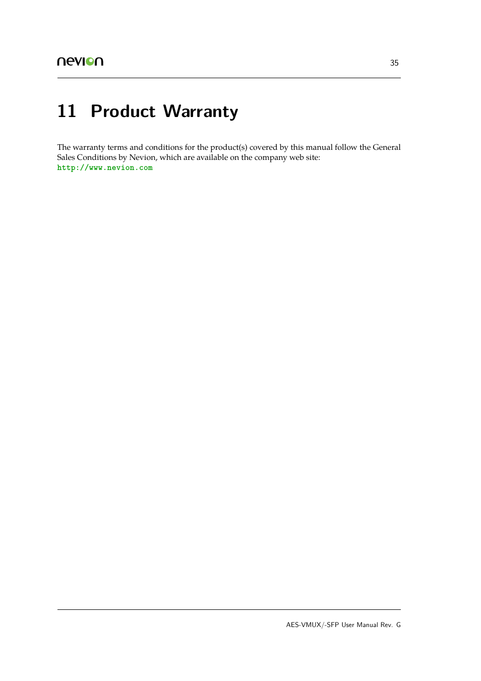 11 a.1 materials declaration, Product, 11 product warranty | Nevion AES-VMUX User Manual | Page 35 / 37