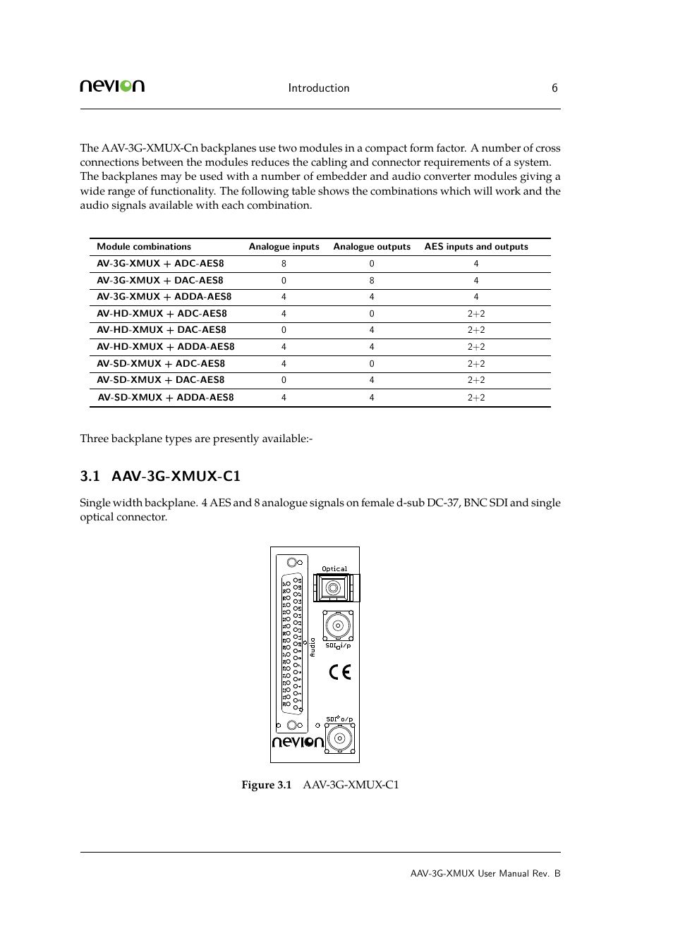 1 aav-{}3g-{}xmux-{}c1, Aav-3g-xmux-c1, 1 aav-3g-xmux-c1 | Nevion AAV-3G-XMUX User Manual | Page 6 / 16