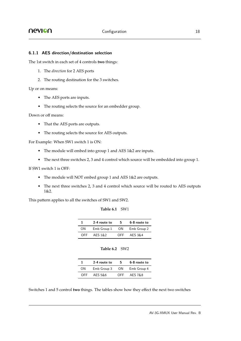 1 aes direction/destination selection, Aes direction/destination selection | Nevion AV-3G-XMUX User Manual | Page 18 / 42