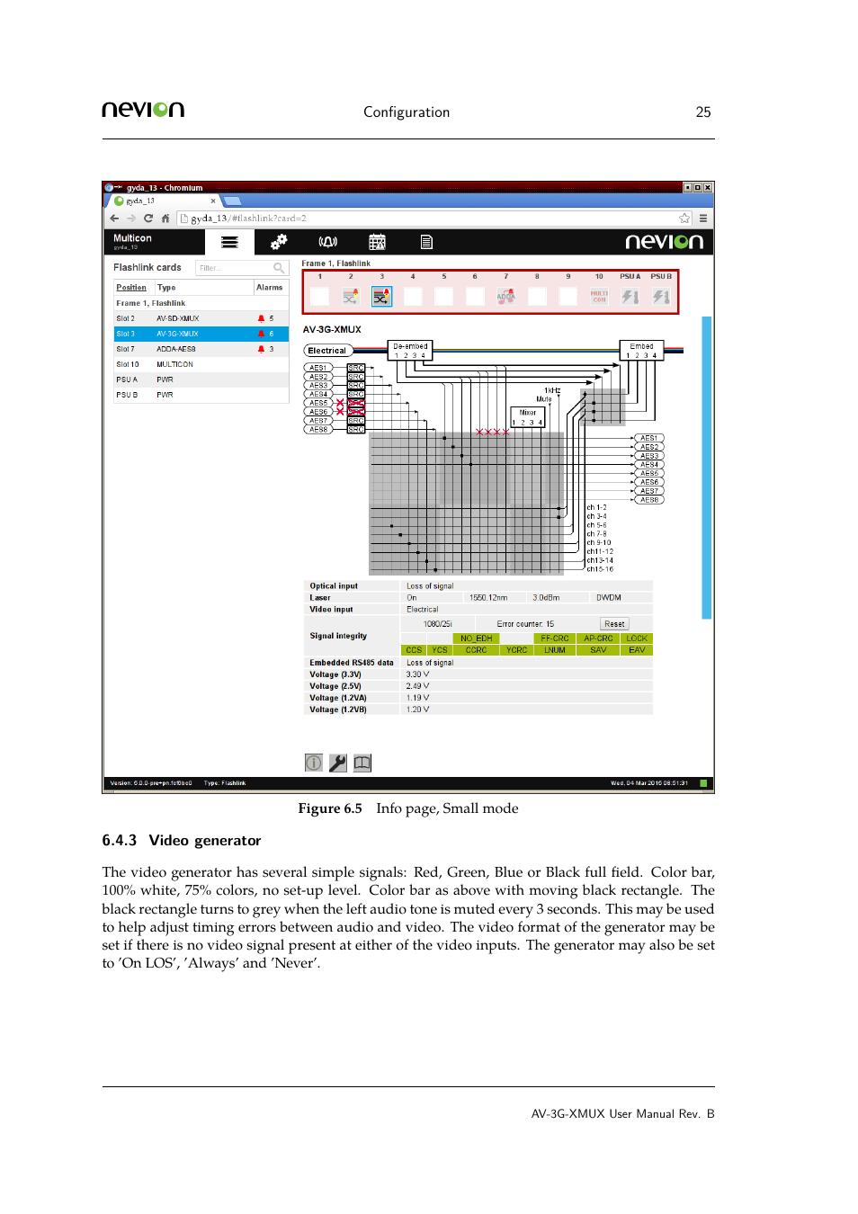 3 video generator, Video generator | Nevion AV-3G-XMUX User Manual | Page 25 / 42