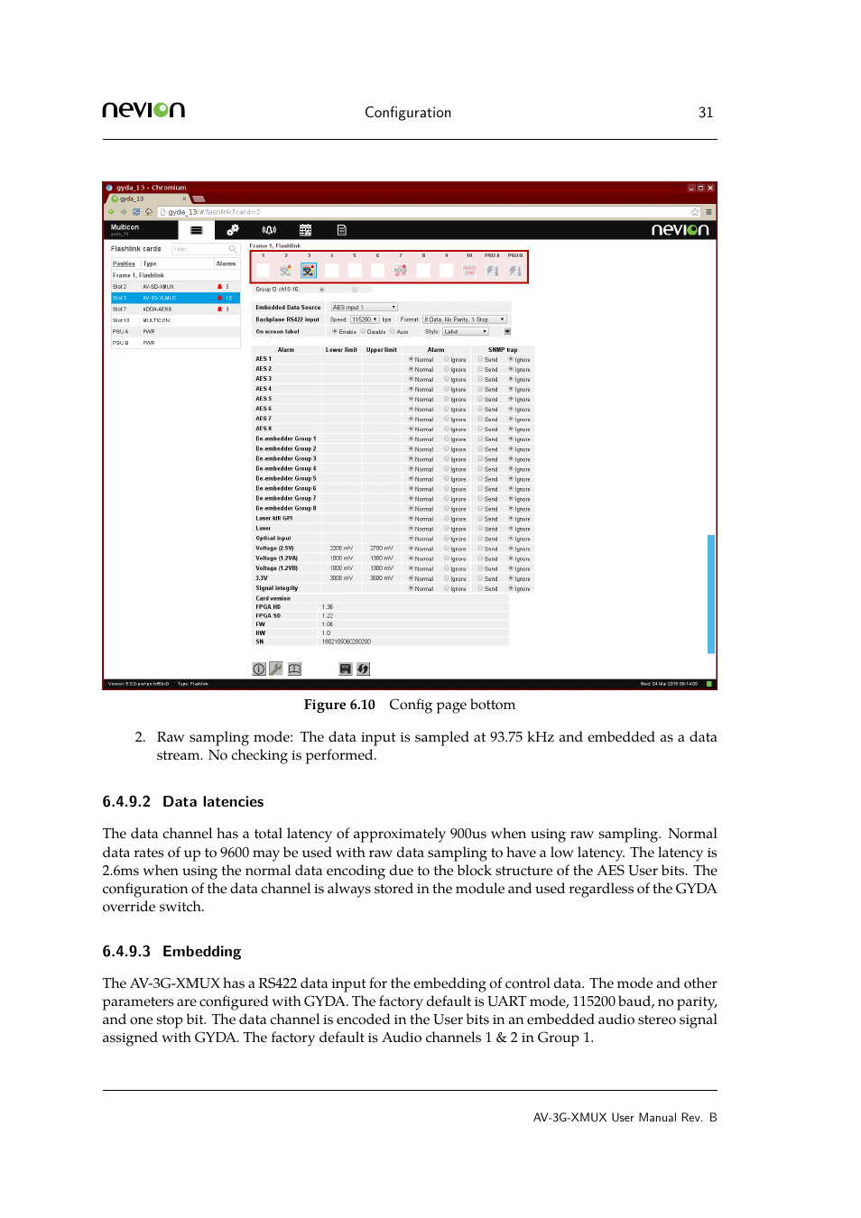 Data latencies, Embedding | Nevion AV-3G-XMUX User Manual | Page 31 / 42