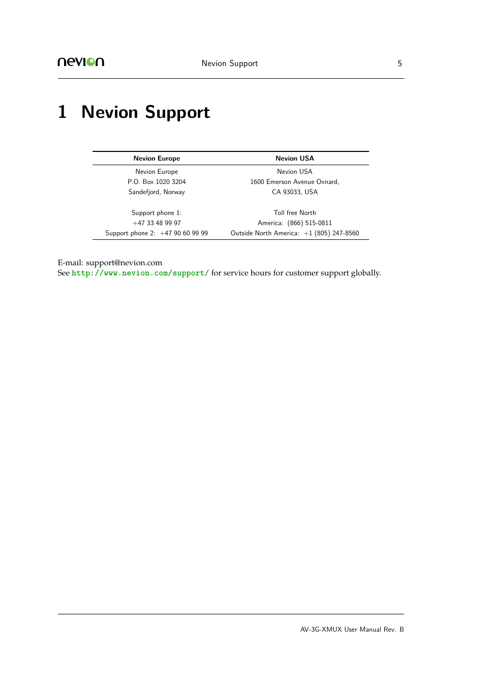 1 2 revision history, Nevion support, 1 nevion support | Nevion AV-3G-XMUX User Manual | Page 5 / 42