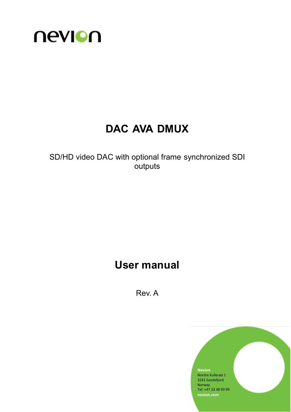 Nevion DAC-AVA-DMUX User Manual | 32 pages