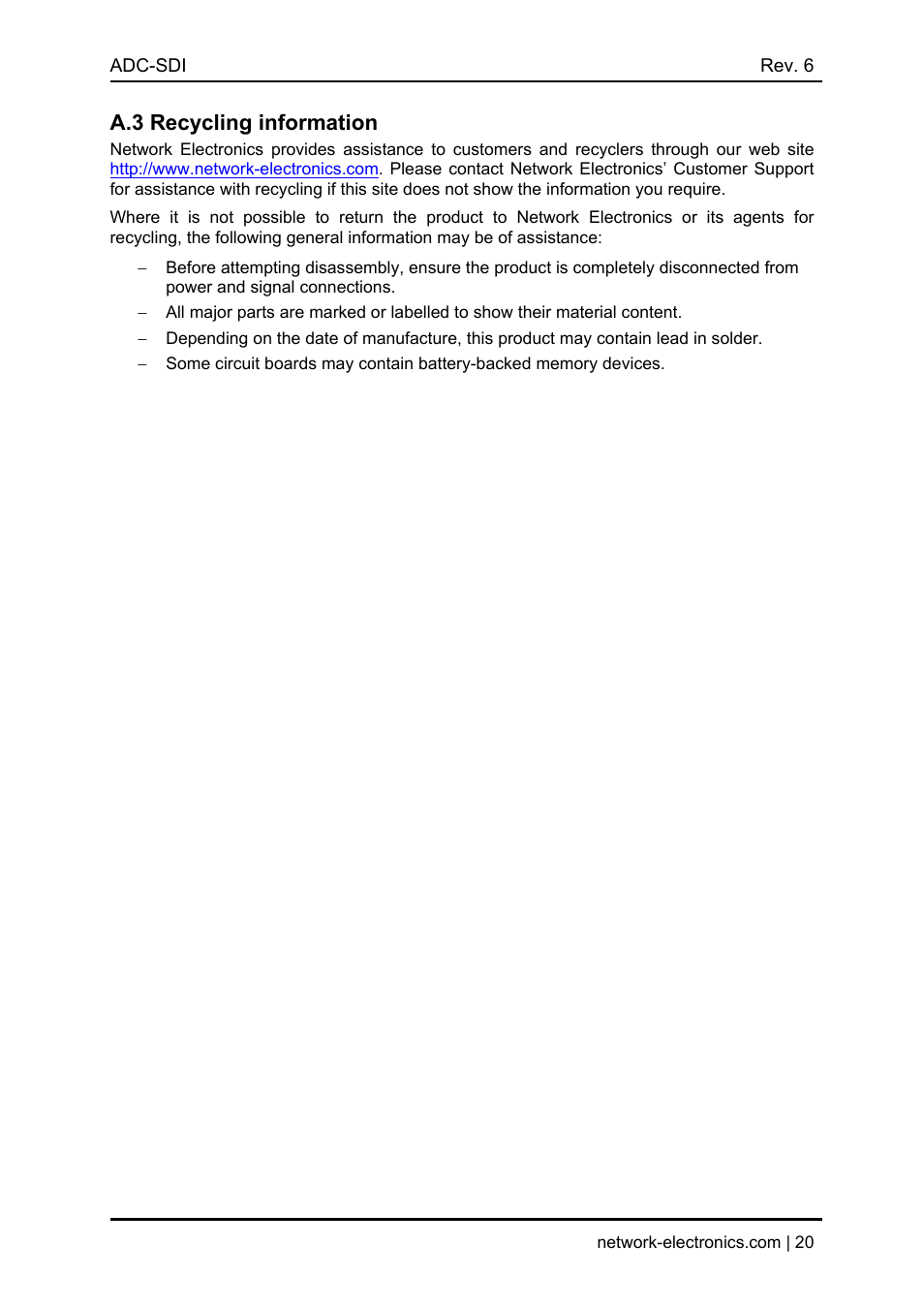 A.3 recycling information | Nevion ADC-SDI User Manual | Page 20 / 21