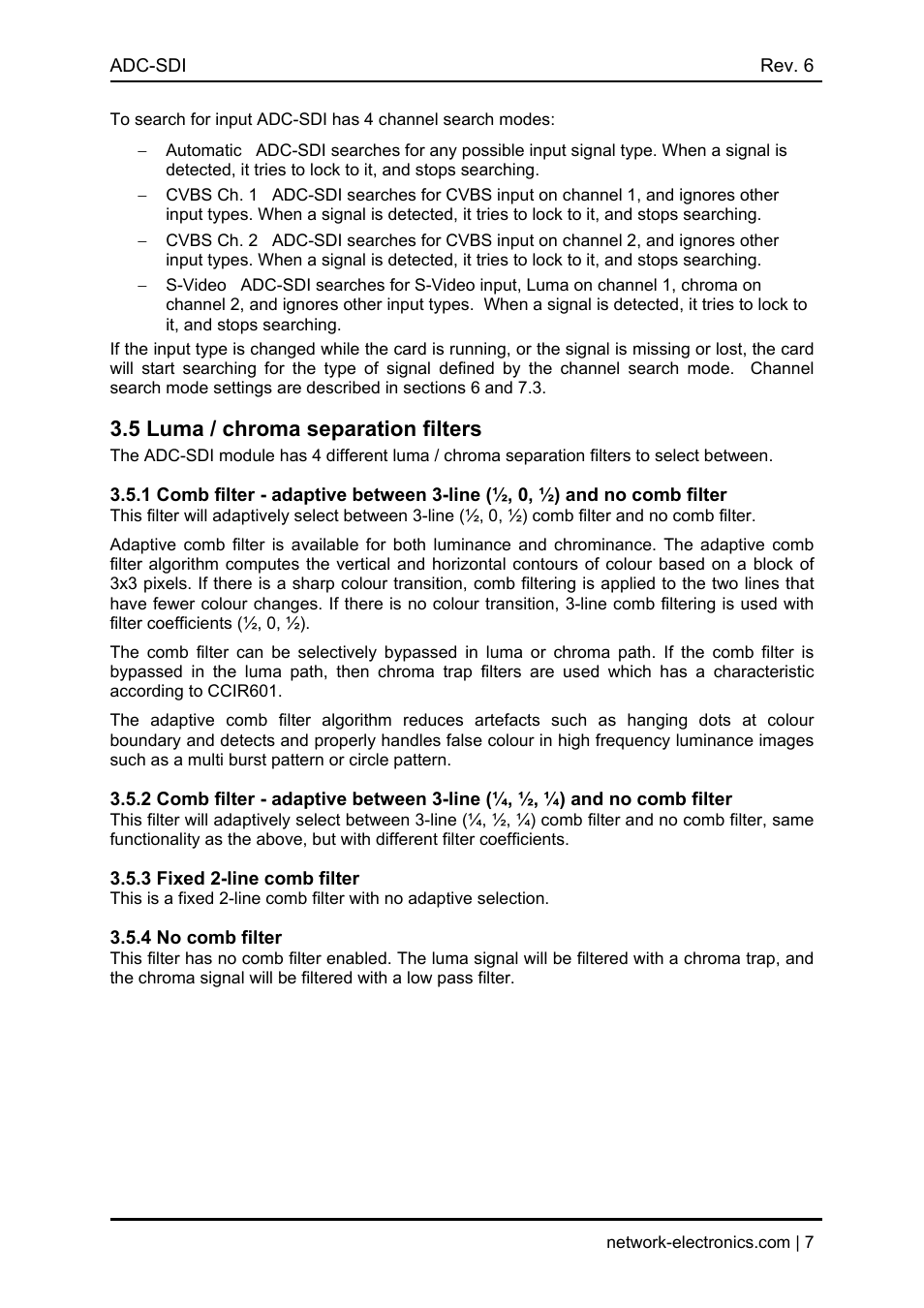 5 luma / chroma separation filters, 3 fixed 2-line comb filter, 4 no comb filter | Nevion ADC-SDI User Manual | Page 7 / 21