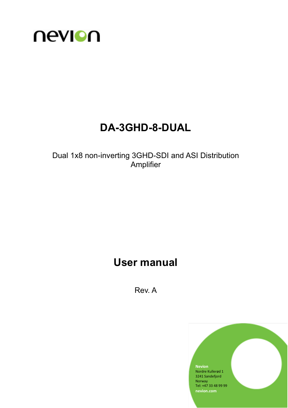 Nevion DA-3GHD-8-DUAL User Manual | 15 pages