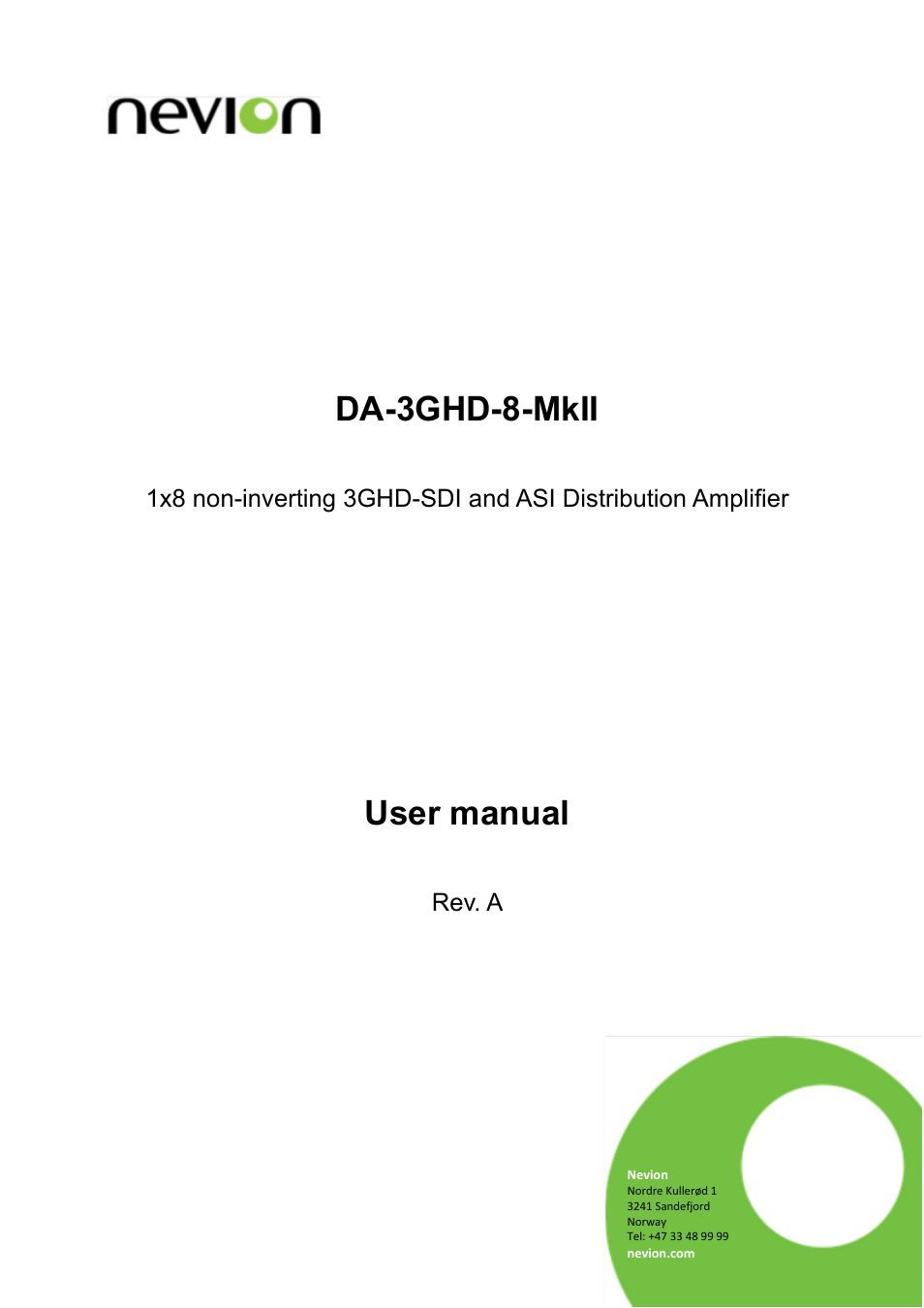 Nevion DA-3GHD-8-MkII User Manual | 14 pages
