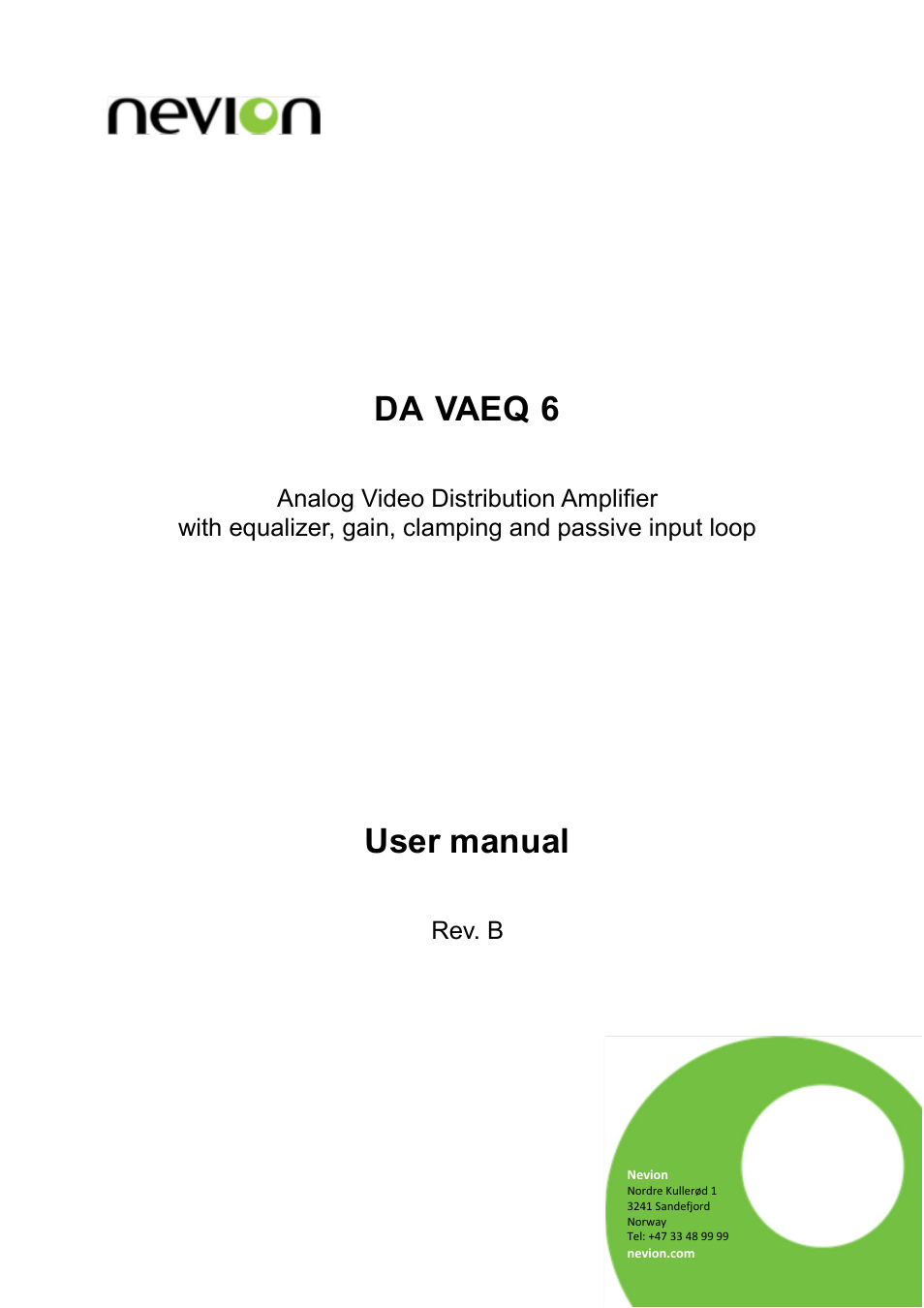 Nevion DA-VAEQ-6 User Manual | 12 pages