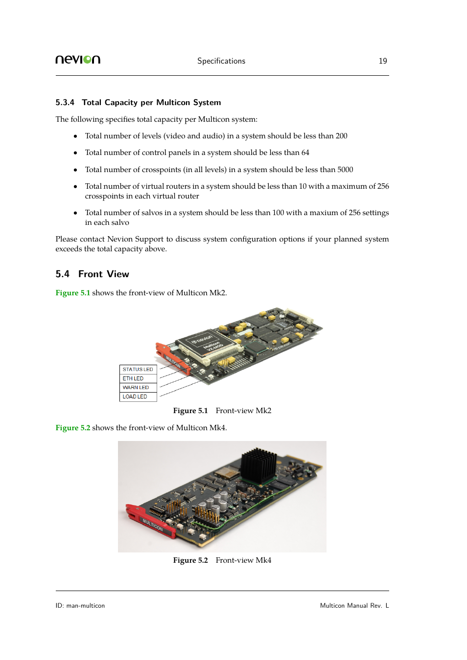 4 total capacity per multicon system, 4 front view | Nevion Multicon User Manual | Page 19 / 83