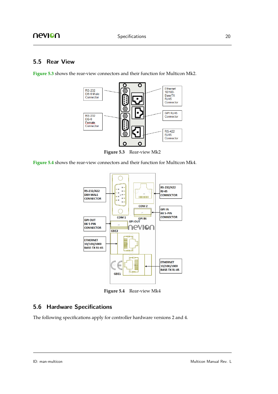5 rear view, 6 hardware specifications | Nevion Multicon User Manual | Page 20 / 83