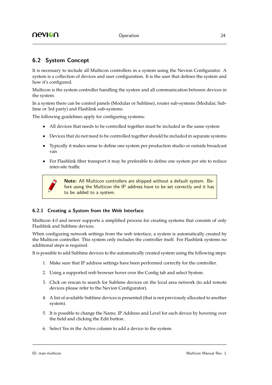 2 system concept, 1 creating a system from the web interface | Nevion Multicon User Manual | Page 24 / 83
