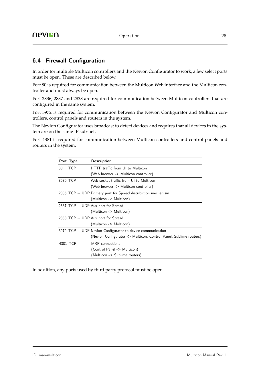 4 firewall configuration | Nevion Multicon User Manual | Page 28 / 83