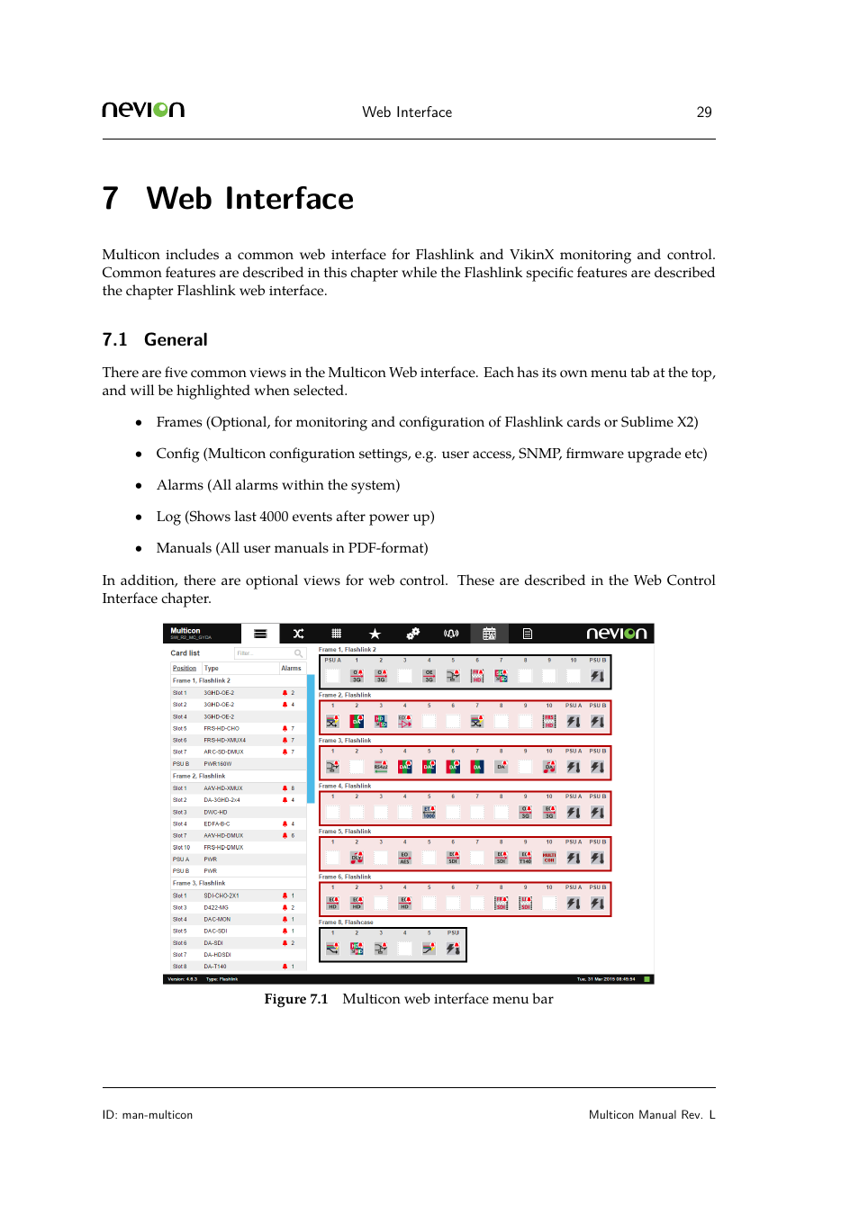 7 web interface, 1 general | Nevion Multicon User Manual | Page 29 / 83
