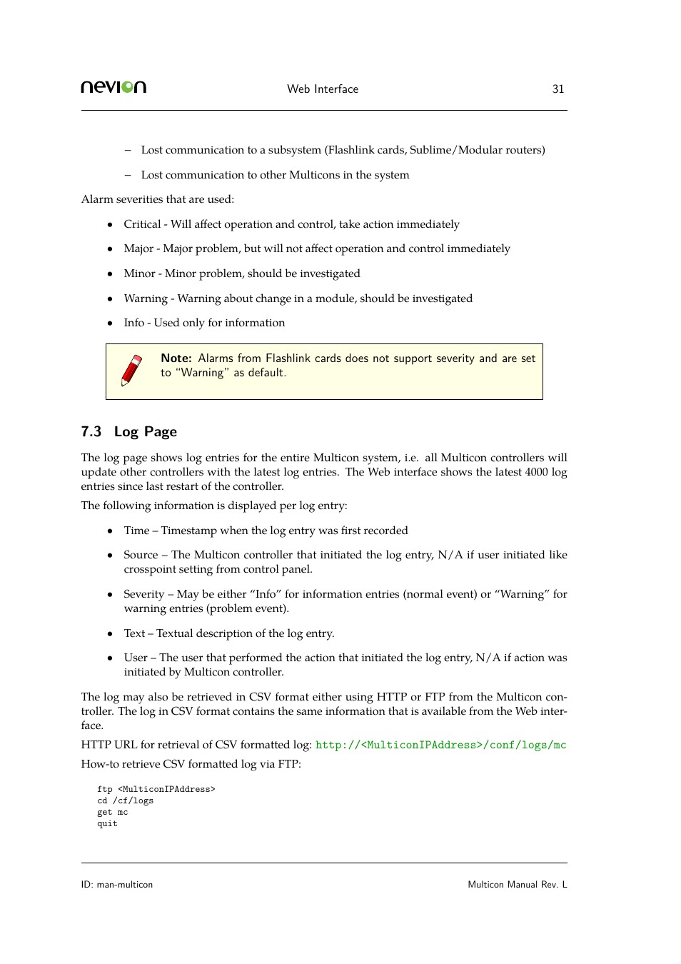 3 log page | Nevion Multicon User Manual | Page 31 / 83