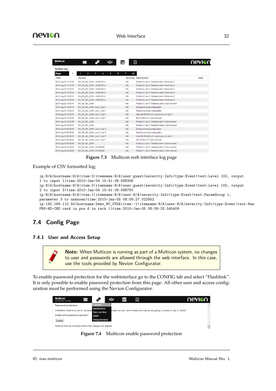 1 user and access setup, 4 config page | Nevion Multicon User Manual | Page 32 / 83