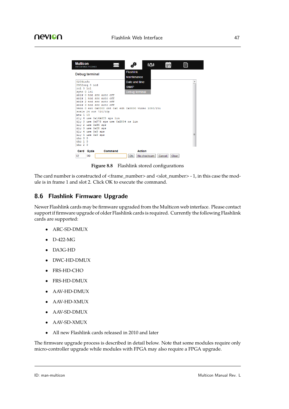 6 flashlink firmware upgrade | Nevion Multicon User Manual | Page 47 / 83
