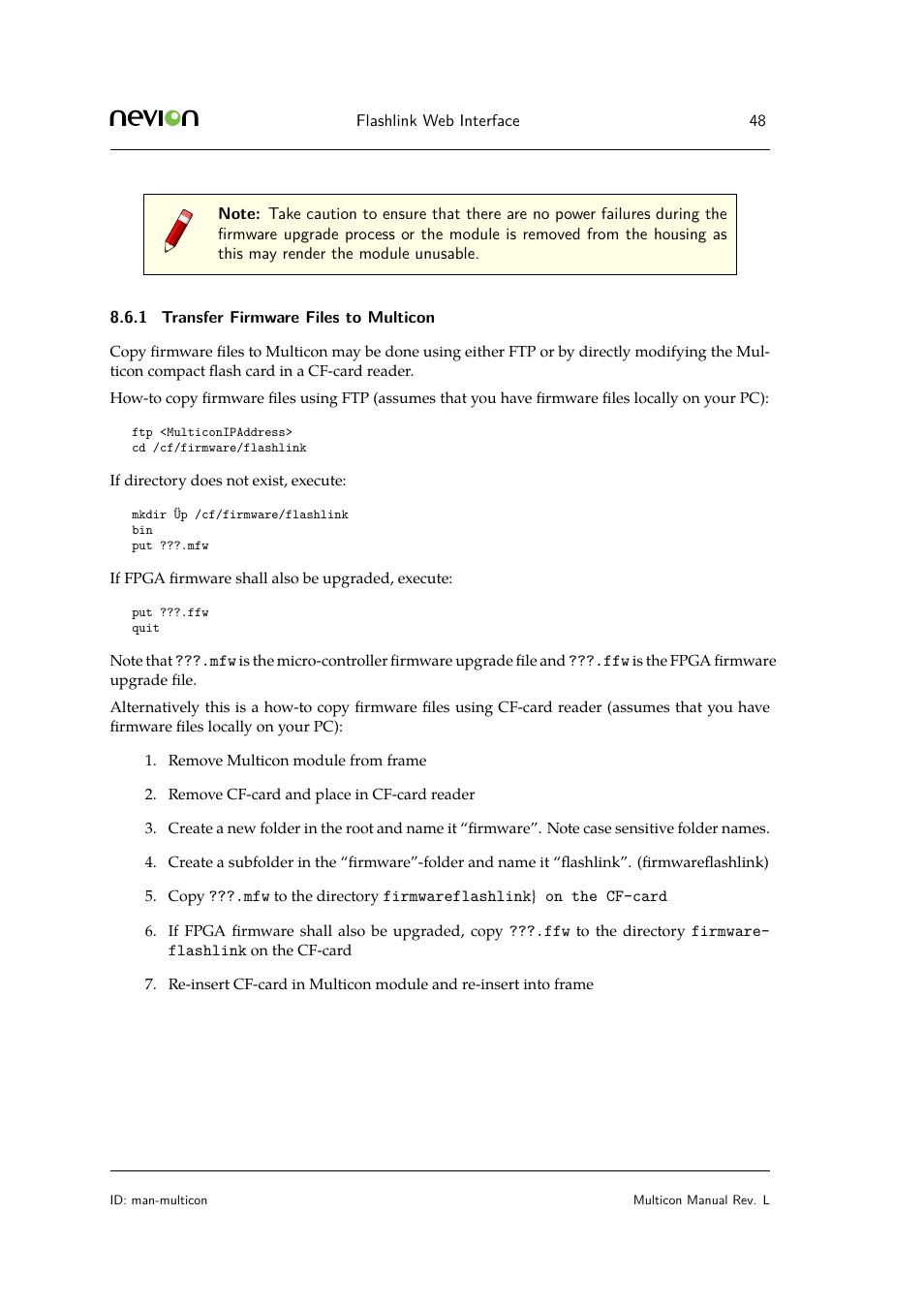 1 transfer firmware files to multicon | Nevion Multicon User Manual | Page 48 / 83