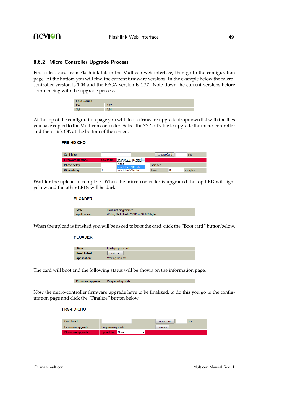 2 micro controller upgrade process | Nevion Multicon User Manual | Page 49 / 83