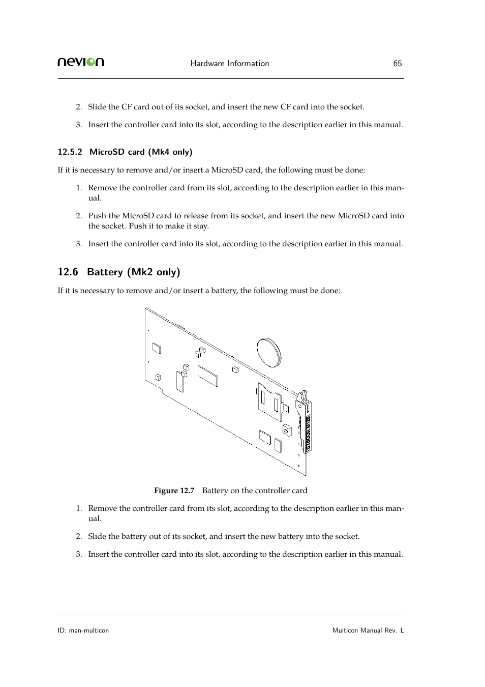 2 microsd card (mk4 only), 6 battery (mk2 only) | Nevion Multicon User Manual | Page 65 / 83