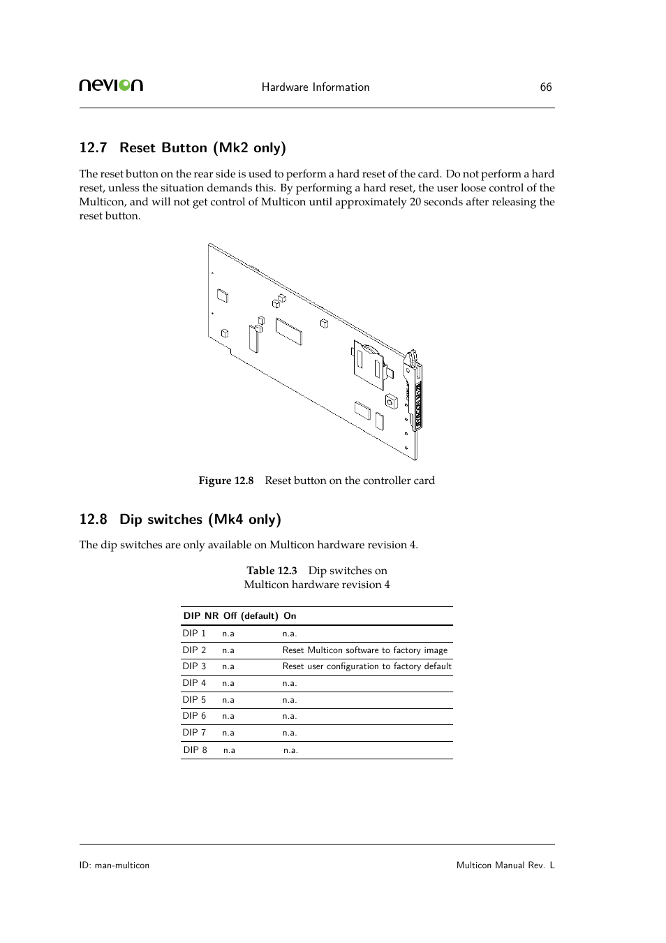 7 reset button (mk2 only), 8 dip switches (mk4 only) | Nevion Multicon User Manual | Page 66 / 83