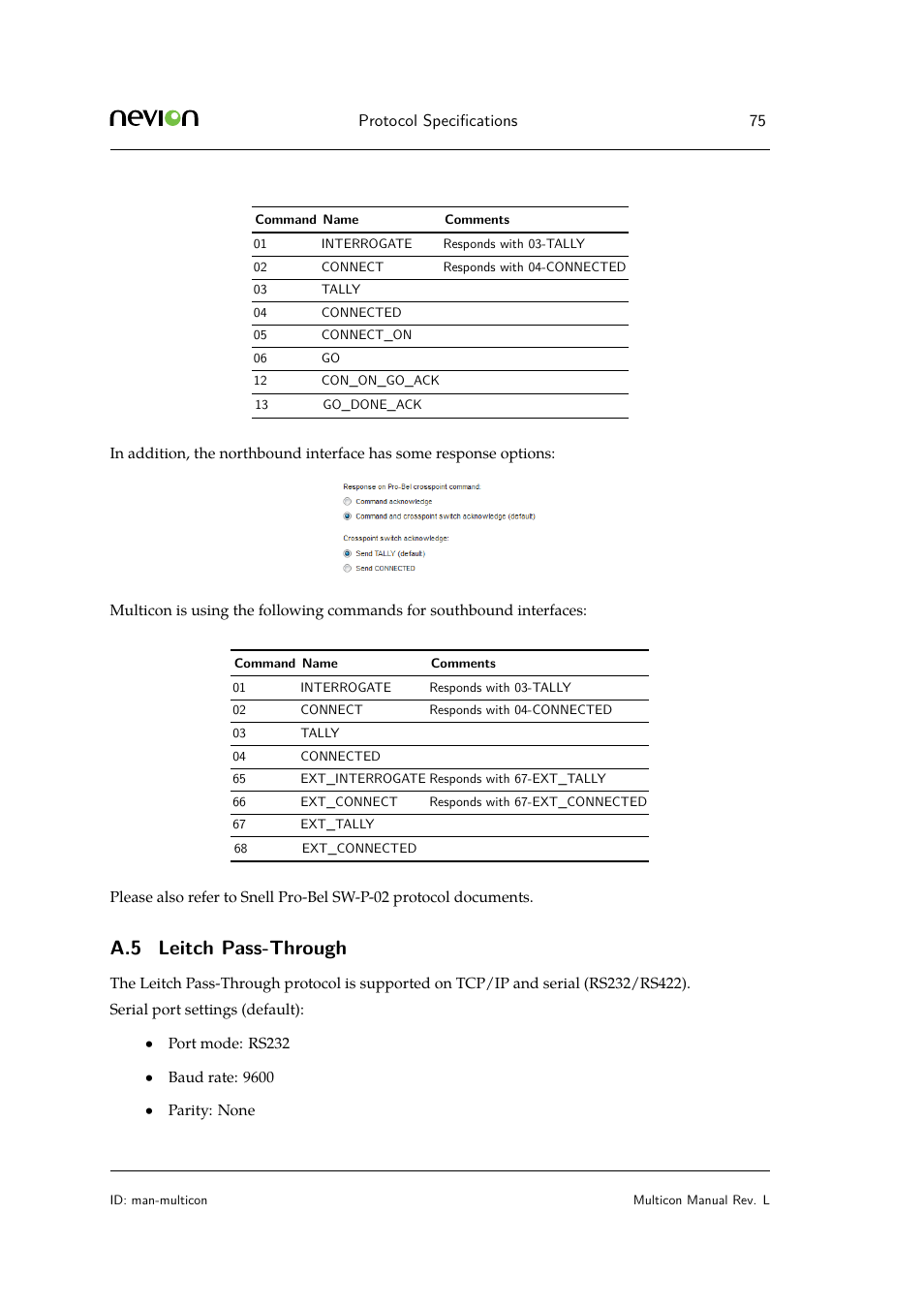 A.5 leitch pass-through | Nevion Multicon User Manual | Page 75 / 83
