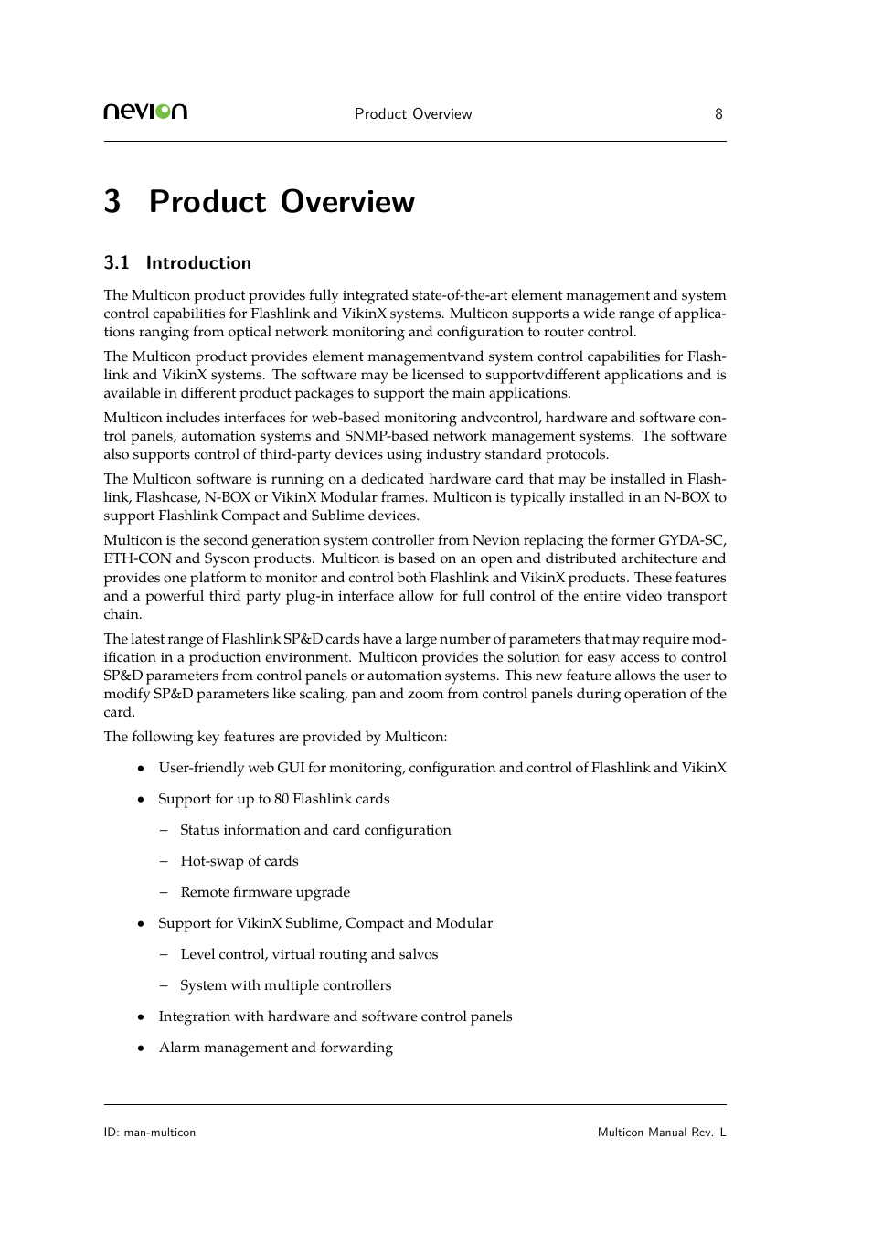3 product overview, 1 introduction | Nevion Multicon User Manual | Page 8 / 83