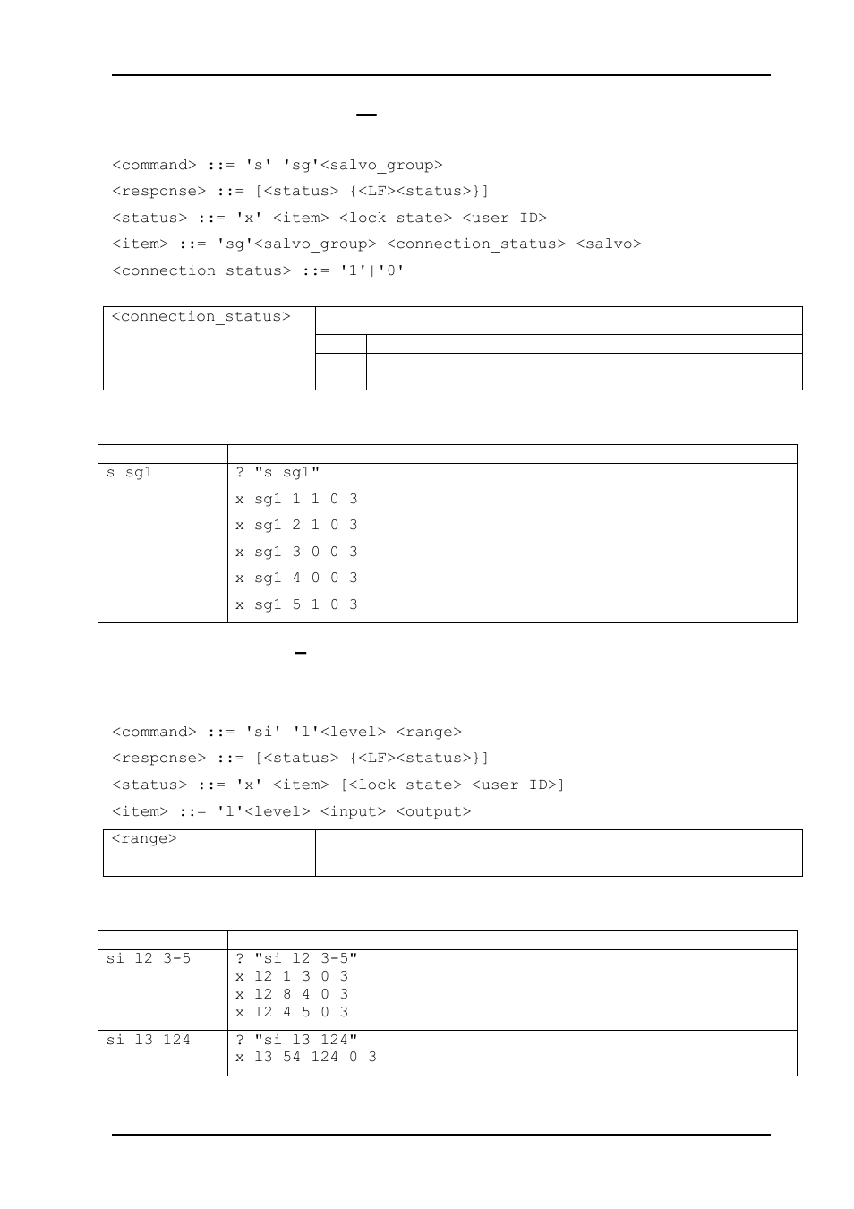 5 request salvo status, Entire salvo group, 6 request status | Partial status, 1 levels, 5 request salvo status — entire salvo group, 6 request status – partial status | Nevion Multicon MRP User Manual | Page 24 / 46