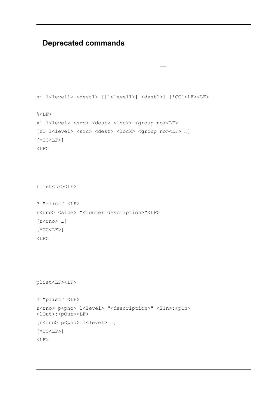 9 deprecated commands, 1 request crosspoint locking status, Single destination | 2 router list, 3 router partition list, 9deprecated commands | Nevion Multicon MRP User Manual | Page 36 / 46