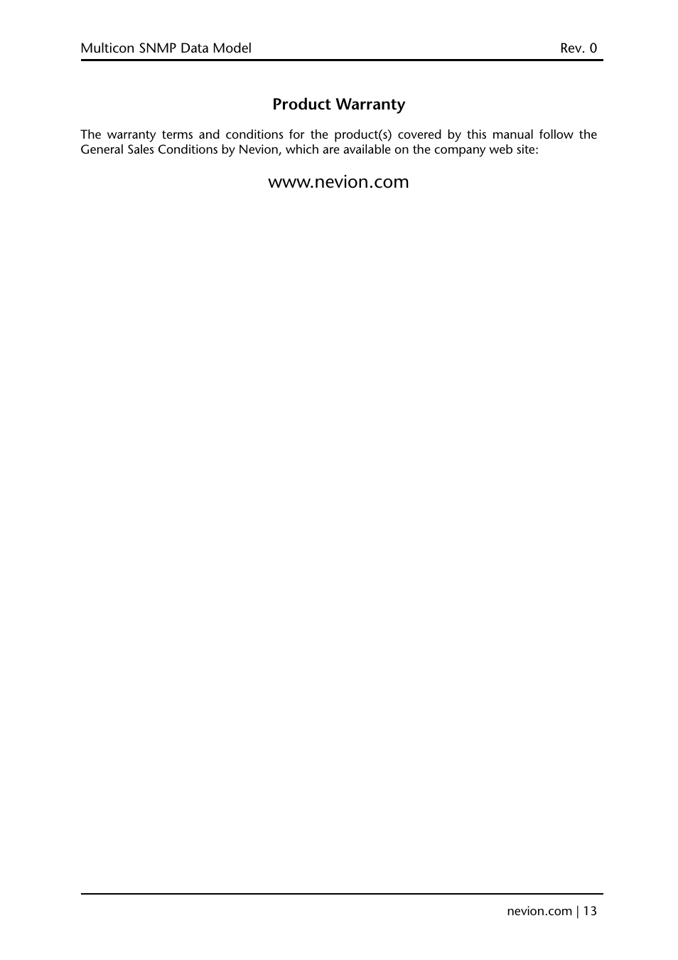 Product warranty | Nevion Multicon SNMP User Manual | Page 13 / 13