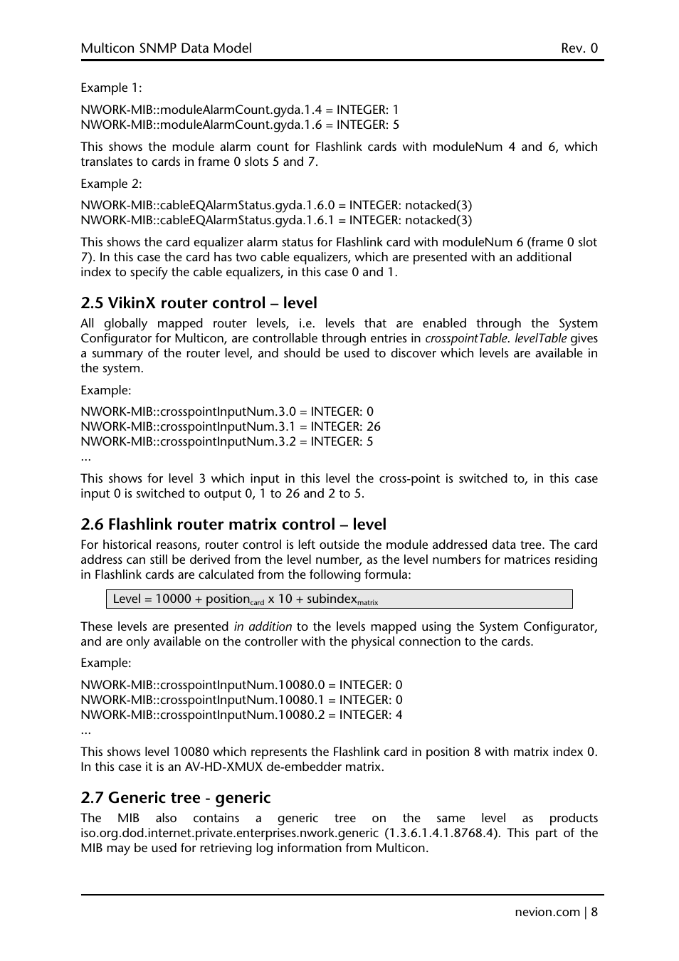 5 vikinx router control – level, 6 flashlink router matrix control – level, 7 generic tree - generic | Nevion Multicon SNMP User Manual | Page 8 / 13