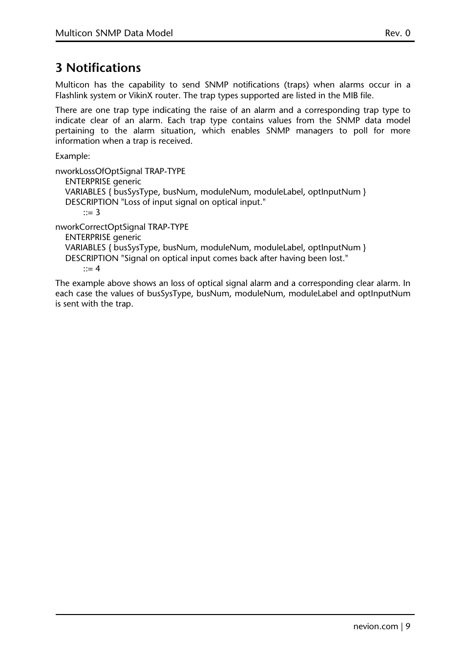 3 notifications | Nevion Multicon SNMP User Manual | Page 9 / 13