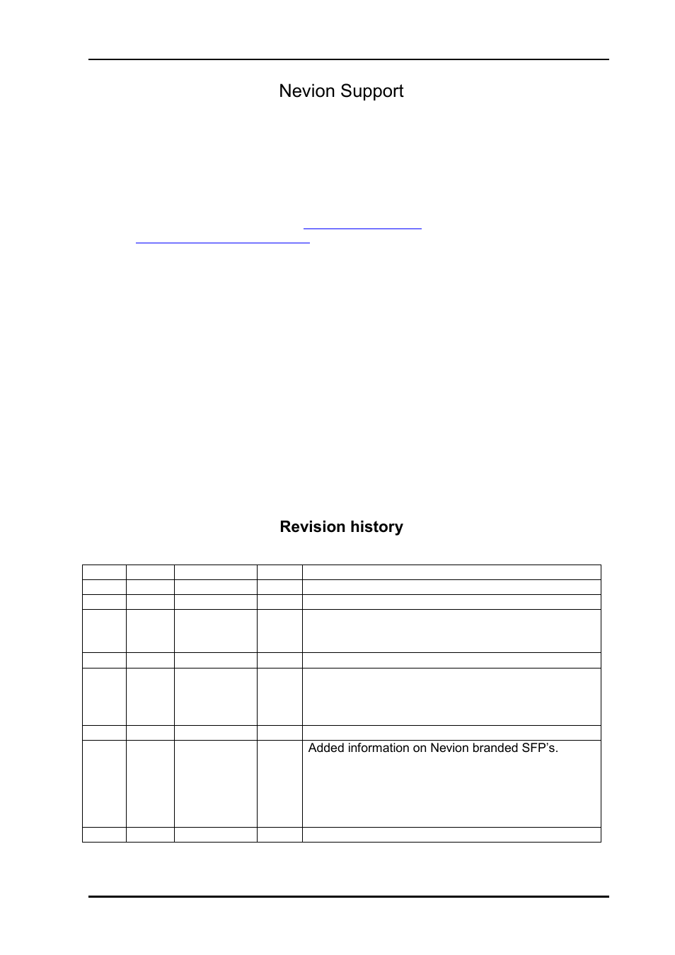 Nevion support, Revision history | Nevion VikinX Sublime series Rev.G User Manual | Page 2 / 37