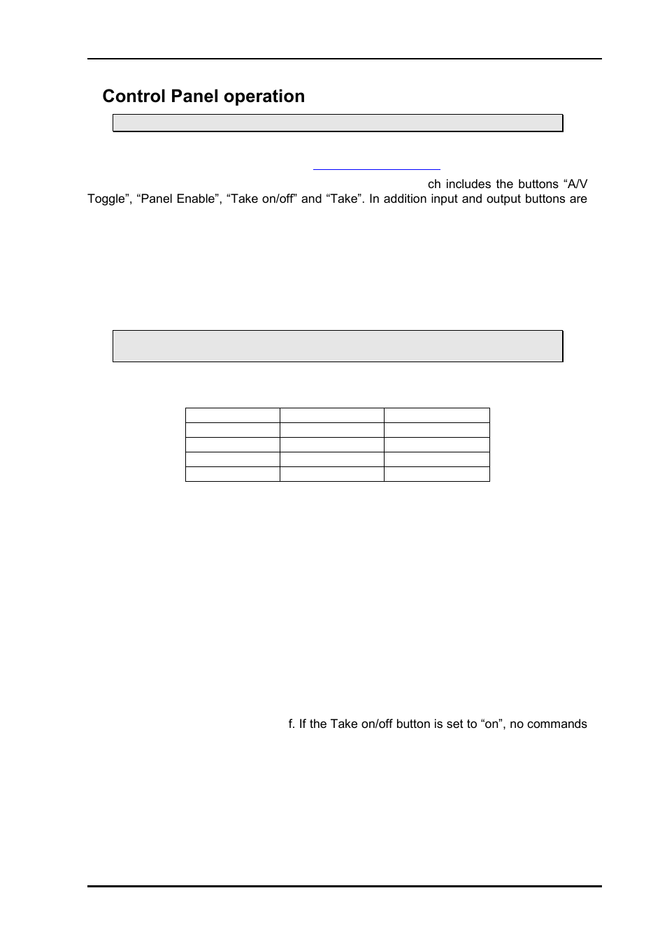 7 control panel operation, 1 button description, 1 a/v toggle | 2 panel enable, 3 take on/off, 4 take, 5 output, 7control panel operation | Nevion VikinX Sublime series Rev.G User Manual | Page 29 / 37