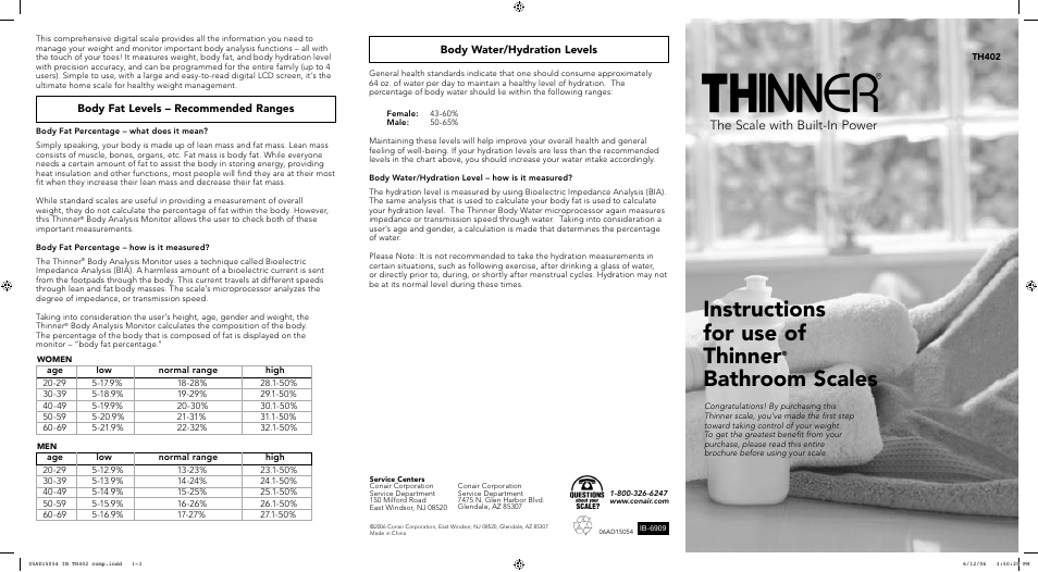 Conair TH402 User Manual | 2 pages