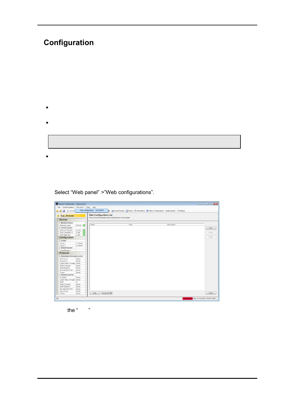 3 configuration, 1 pre-requisites, 2 create web panel configurations | 3configuration | Nevion Web Panel User Manual | Page 12 / 32