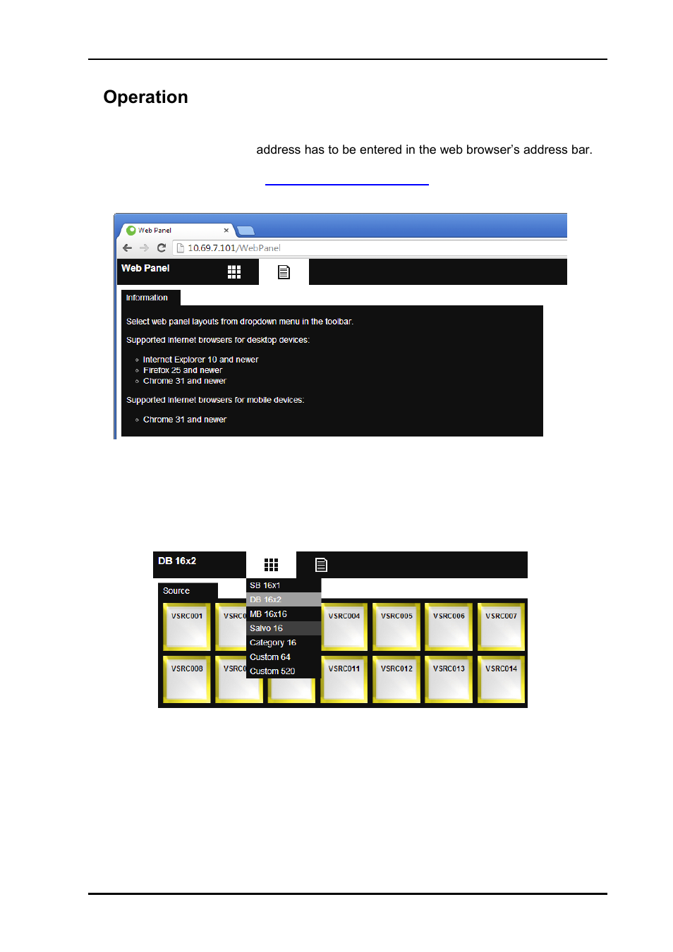 4 operation, 1 web panel address, 2 panel selection | 3 function buttons, 1 panel enable, 4operation | Nevion Web Panel User Manual | Page 19 / 32