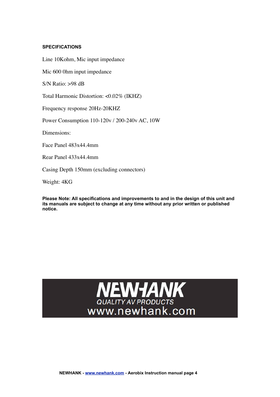 NewHank Aerobix User Manual | Page 4 / 4